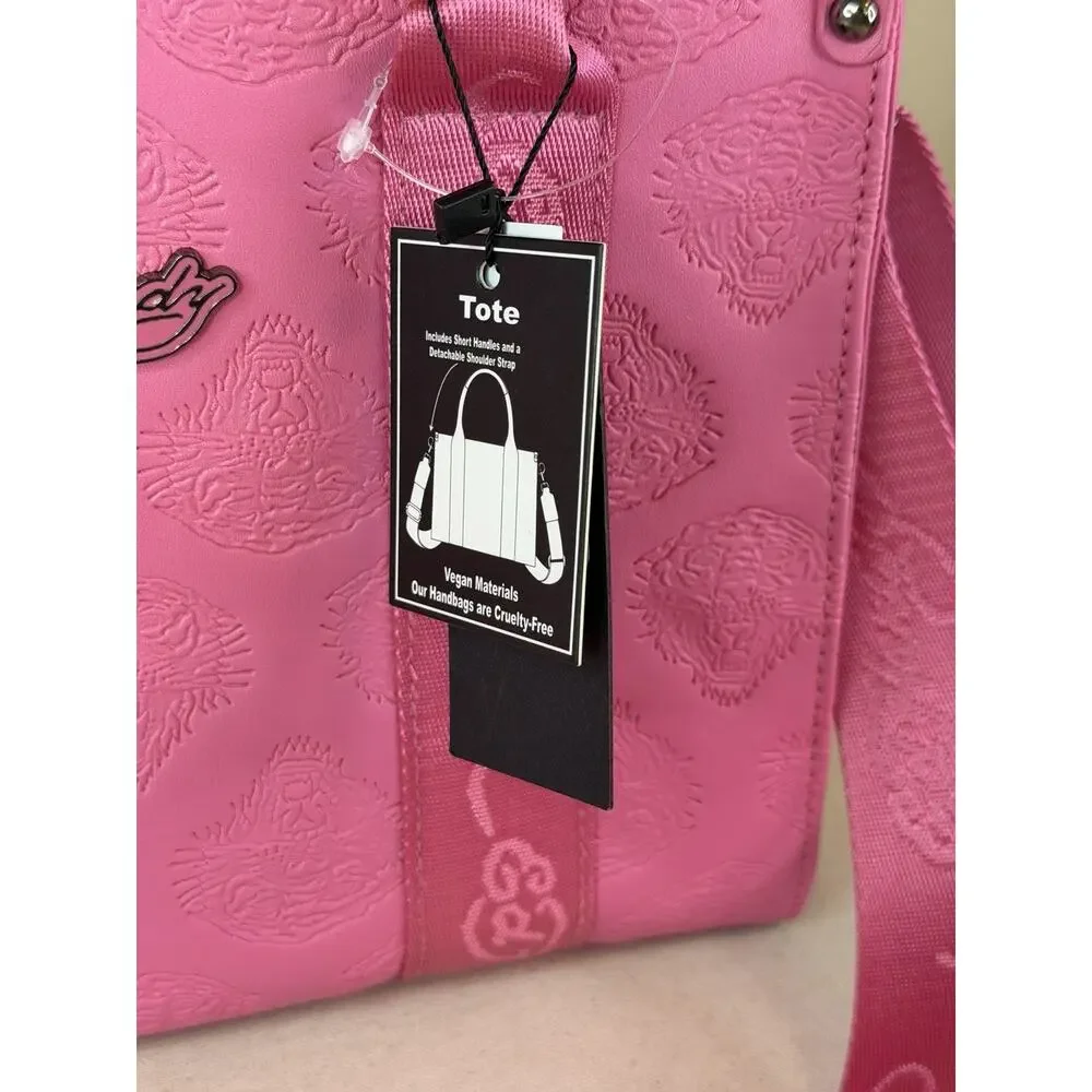 Ed Hardy Pink Vegan Tote Shoulder Bag Handbag Crossbody Embossed Tiger NWT - Picture 3 of 7